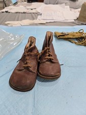 Vintage Leather Baby Boots, Brown Lace-Up, Handwritten Markings   Early 1900s