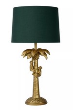 Tischlampe Stoff Grün Gold Schlafzimmer 57,5 cm E27 Palme Affen Tischleuchte