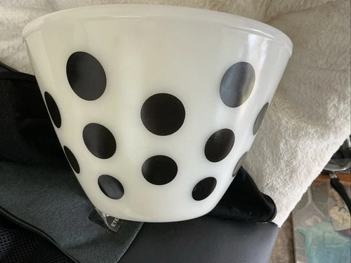Vintage Fire King Oven Ware 8.5" White Black Polka Dot Milk Glass Mixing Bowl