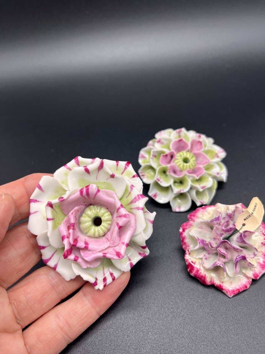 19thC Rococo Hand Modeled, Painted Porcelain Flowers Vincennes