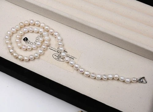 Wonderful Genuine 7-8 mm White  Cultured Pearl Necklace Jewelry 18'' - Picture 1 of 7