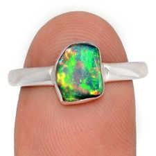 Natural Ethiopian Opal Polish Rough 925 Silver Ring Jewelry s.8.5 CR68940