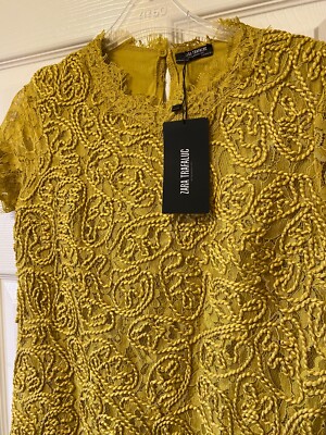 BNWT Mustard Yellow ZARA Lace Shift Dress S 8/10