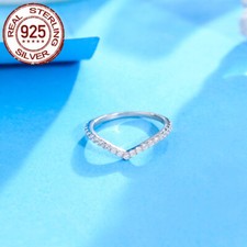 Stackable Zirconia Real White Gold Plated 925 Sterling Silver Ring Women Jewelry