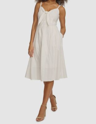 Kensie Women's White Bow Tie-Front Striped-Texture Cotton Mini Dress Size 10