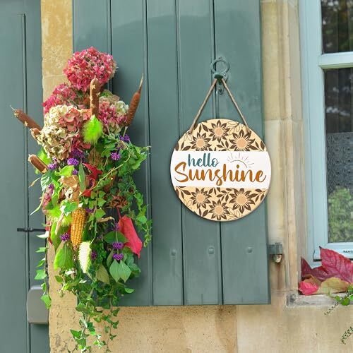 Hello Sunshine Holz Hängeschild, Sonnenblumen Willkommensschild Haustür - Bild 2 von 6