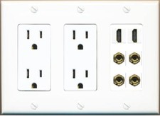 2 Speaker 4 Banana Binding Post Wall Plate with 2 HD Jacks 2 Outlet White