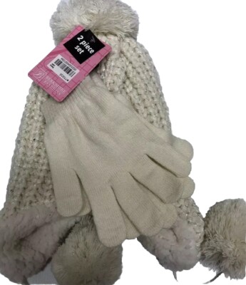 Girls 2 Piece Set Gloves Mittens Hat *NWT*  Ivoy Color