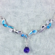 Blue Fire Opal Geometric Choker Purple Heart Necklace  For Charm Women Jewelry
