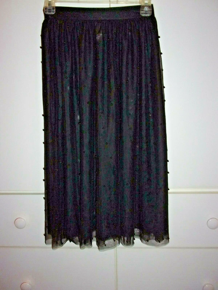 Victoria's Secret beaded black tulle skirt faux leather waist XS - Image 3 of 3