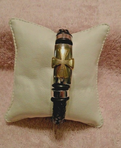 Stainless Steel, Genuine Leather and Copper Cross Bracelet - Picture 2 of 5