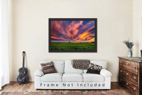 Sunset Sky Oklahoma Colorful Clouds Field Landscape Photography Print - Picture 5 of 5