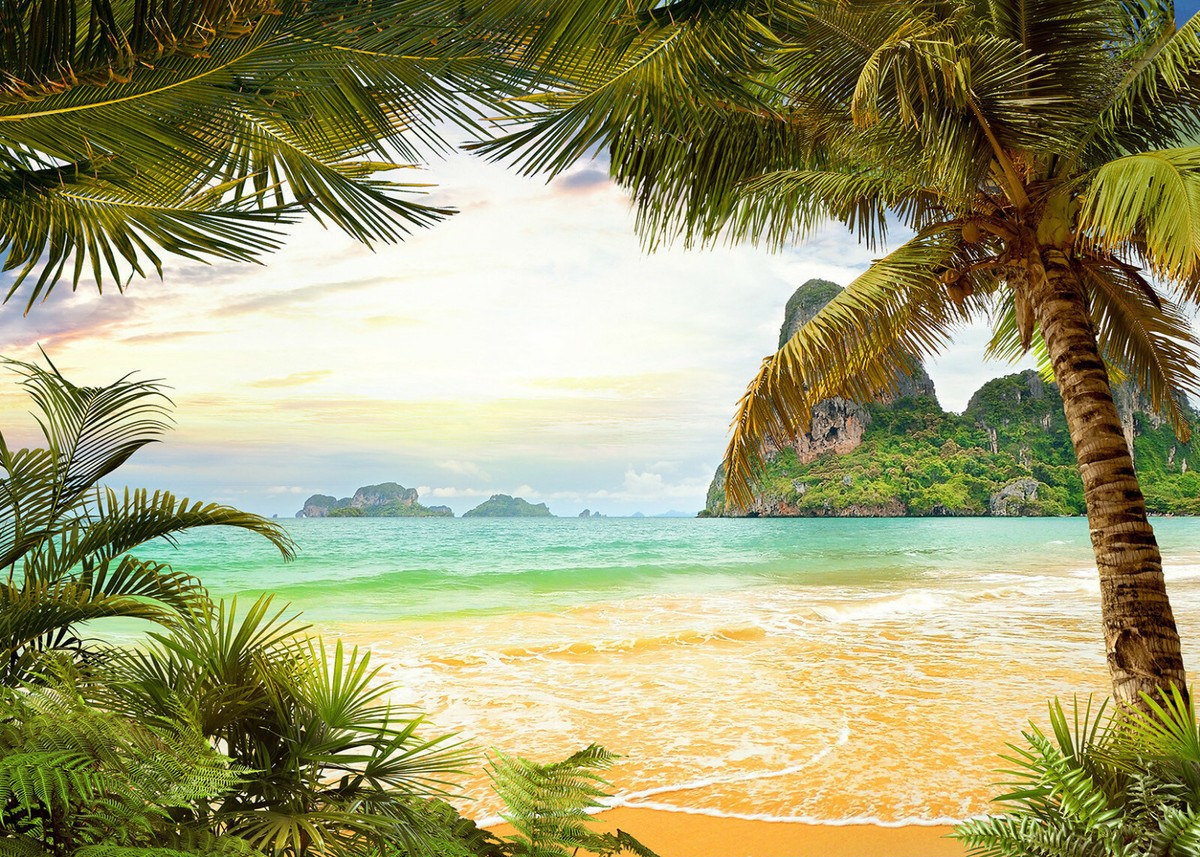 5x3ft Tropical Paradise Palm Trees Summer Beach Vinyl Backdrop