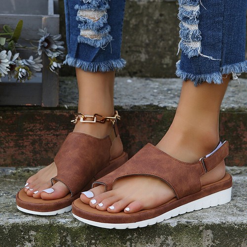 Womens Casual Soft Sole Sandals Slip On Toe Ring Sandals Flat Comfy Summer  Shoes | eBay