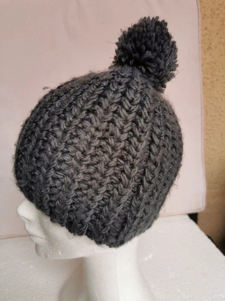 Bonnet en tricot avec pompon fille 5 7 ans tour de t te 56 cm eBay