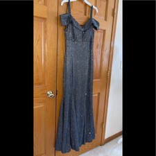 Women  s Formal Dress Sizes 6, 16 R M Richards Gown Gray Metallic Cold Shoulder