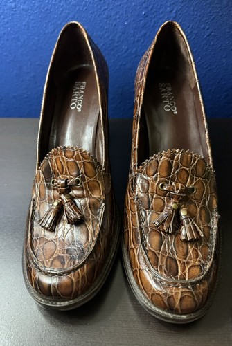 Franco Sarto Leather Loafer Pumps Women’s 11M Tassels Block Heels Made In Brazil - Picture 2 of 10