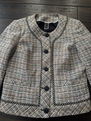Nicole Miller Mary Kay Blazer Jacket Button Up Women Size 14 P Tweed - Picture 2 of 6