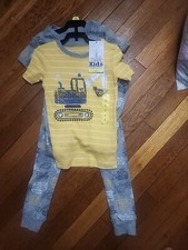 Kids Headquarters Boys 4PC Cotton Pajama Set Short Sleeve YELLOW/GRAY 5 NWT