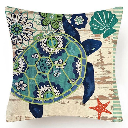 Vintage Linen Blue PILLOW COVER Decorative Ocean Sea 2-Sided Cushion Case 18x18" - 第 7/37 張圖片