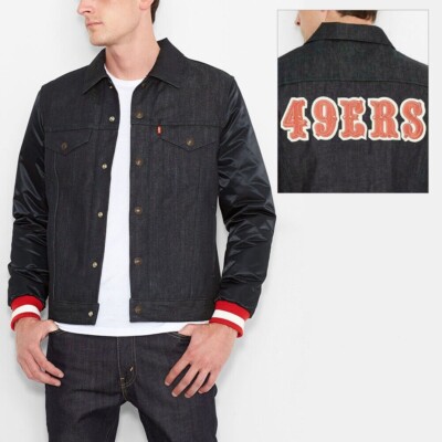 Levis Mens NFL 49ERS Original Denim Varsity Trucker Jacket Special