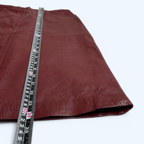 Berry Red Real Leather Knee Length Skirt Size UK 12 US 8 Mid Rise - Picture 7 of 11