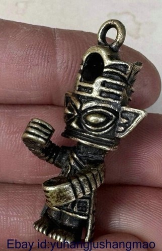 1.4" Rare Old Chinese Copper Carving Feng Shui Sanxingdui People Pendant - Picture 2 of 7