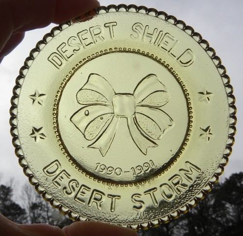 Millville Art Glass MAG 90/91 Desert Shield Desert Storm Yellow Glass Cup Plate