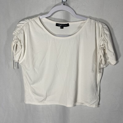 YMI COLLECTION white ribbed drawstring sleeves cropped top S