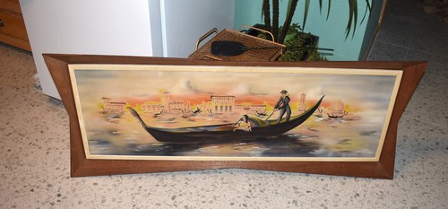 Vintage 1950s Atomic Framed Airbrush Art Painting Carlo of Hollywood Style