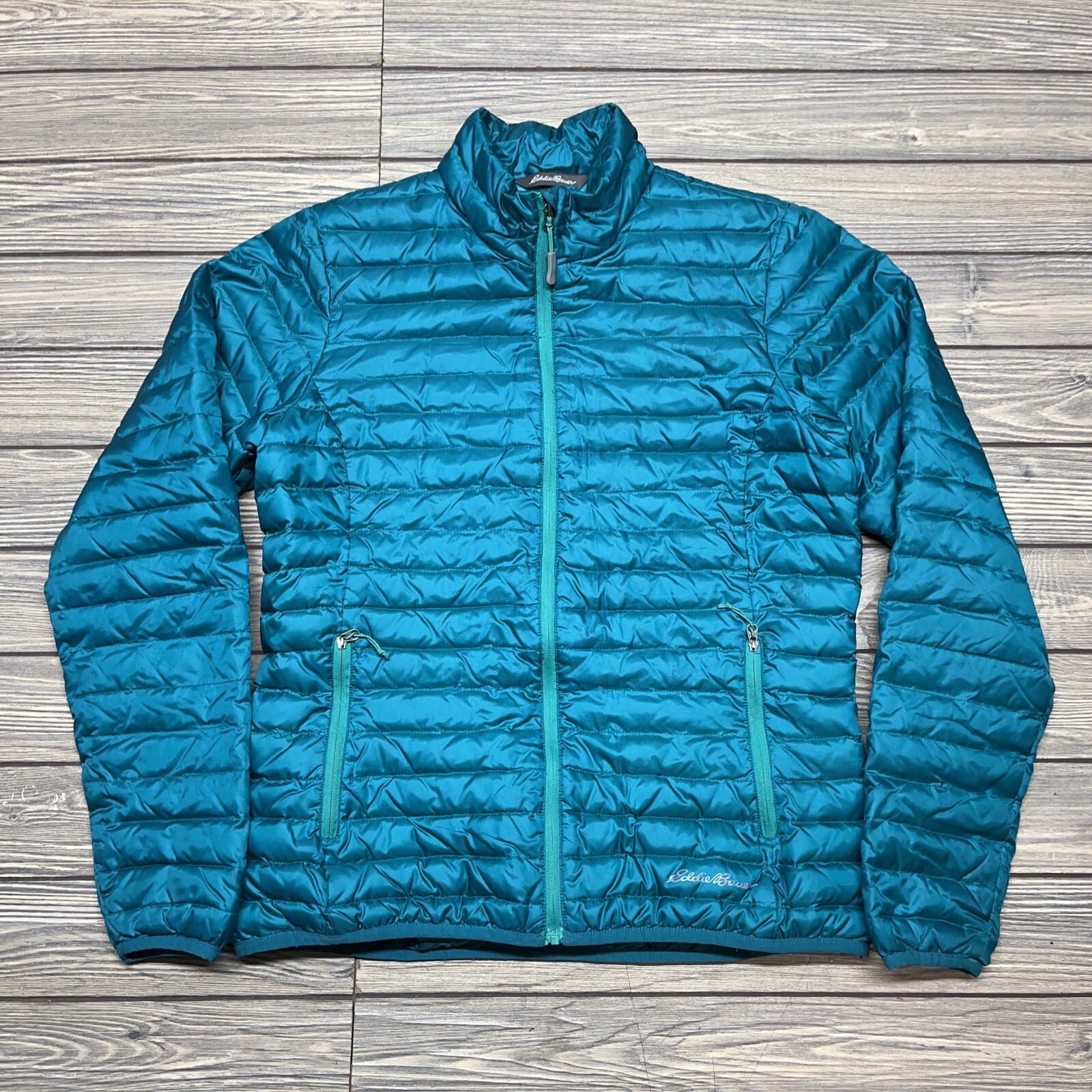 Eddie Bauer Women's EB700 Down Fill Full Zip Puffer Jacket Teal Blue Sz