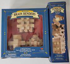 Vintage Cardinal Wooden Brain Benders Lot W/ Jumbling Tower Puzzle Toy