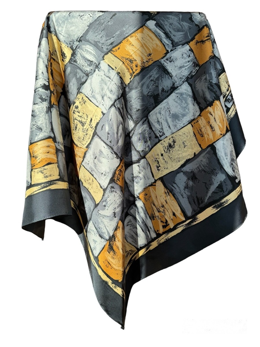 Vintage XXL Silk Scarf Gray Graphite beige geometric new | eBay