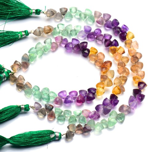 Natural Gem Rainbow Fluorite 7mm Size Faceted 3D Trillion Shape Beads 8" Strand - Picture 2 of 4