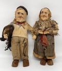 Antique Yvonne Spaggiari Ravca Sockette Cloth Dolls Pair Fisherman Grandma 16”Se