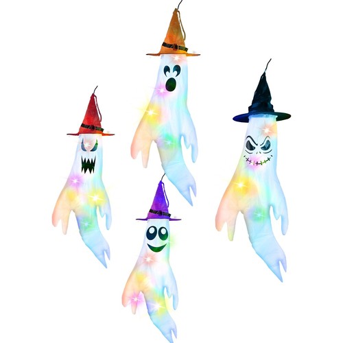 4Pcs Halloween Ghosts & Witch Hats Windsocks Hanging Ghosts Lights Garden Decor - Picture 10 of 12