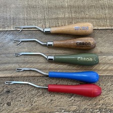 5 Vintage Latch Hook Tools - 2 Caron, 1 Mary Maxim, 1 Made In Korea, 1 Boye Read