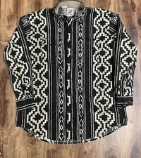 VTG Roper Western Shirt Aztec AOP Black Border USA Brushpopper Button Down XXL