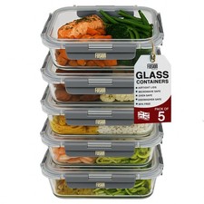 Food Storage Containers 5 Pack Airtight Lid Glass Meal Prep Set BPA Free 1040 ml