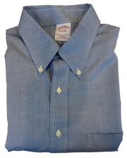 Brooks Brothers 1818 Dress Shirt Mens 17 - 34 Trad Fit Solid Blue Non-Iron Coton