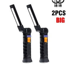 2 Large LED Work Light COB Inspection Lamp Magnetic Torch USB Rechargeable Car