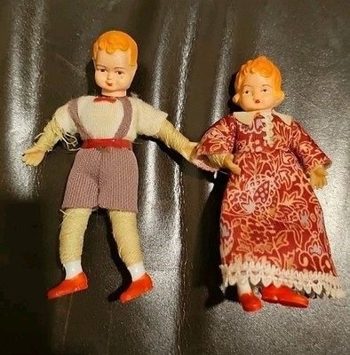 Vintage Lot 1:12 German Caco Miniature Dollhouse Dolls Bendable Family of 5