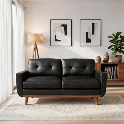 2-Seater Loveseat Sofa Modern Faux Linen Wide Back Easy Assembly Couch Black Red