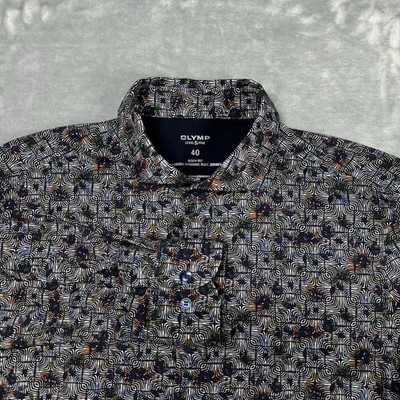 OLYMP Level 5 Five Shirt Men 40 M Body Fit 24/Seven Dynamic Flex Jersey Geo Knit