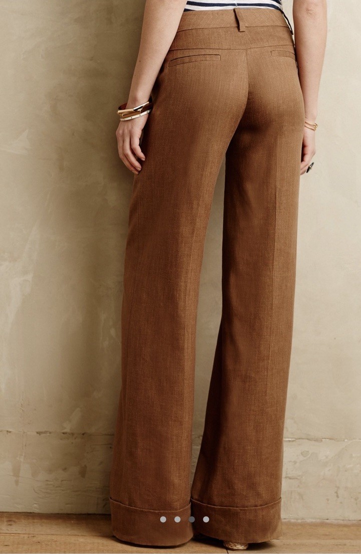 Anthropologie Elevenses Tailored Sailor Wide Leg Linen Blend Pants Honey Tan 12 View 3