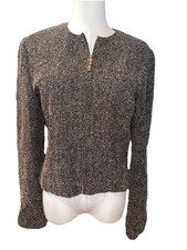 Linda Allard Ellen Tracy Blazer Wool Blend Brown Tweed Jacket Sz 8