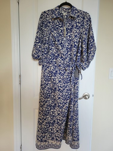 Max Studio Spring Chic Fashion Size L Printed Puff Sleeve Midi Shirt Dress