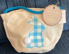 Easter Canvas Blue Check Bunny Satchel Small Tote Bag 10” By 7” New With Tags