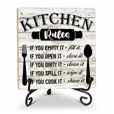 Rustic Wood Plaque with Stand - Kitchen Decor - Wood Sign - Idea Kitchen Rules