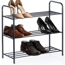Étagère à chaussures métal noir 3 niveaux 63x28x60 cm rangement moderne